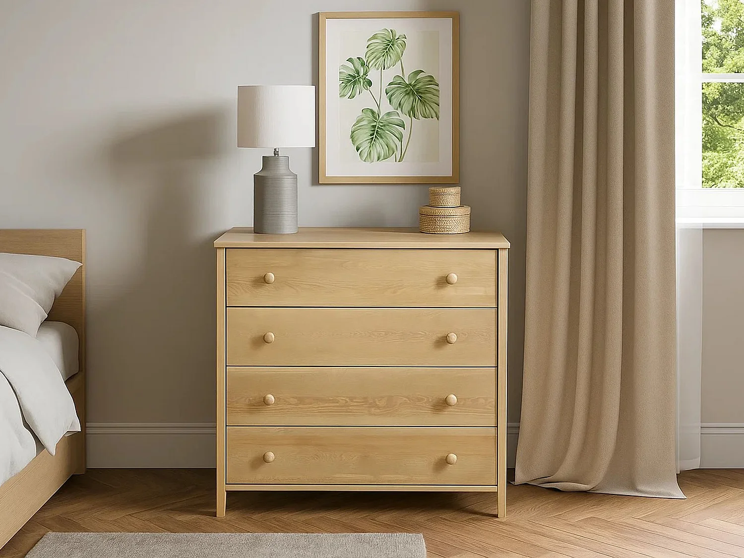 Commode en bois 98 cm Colorado II, 4 tiroirs, coloris chêne