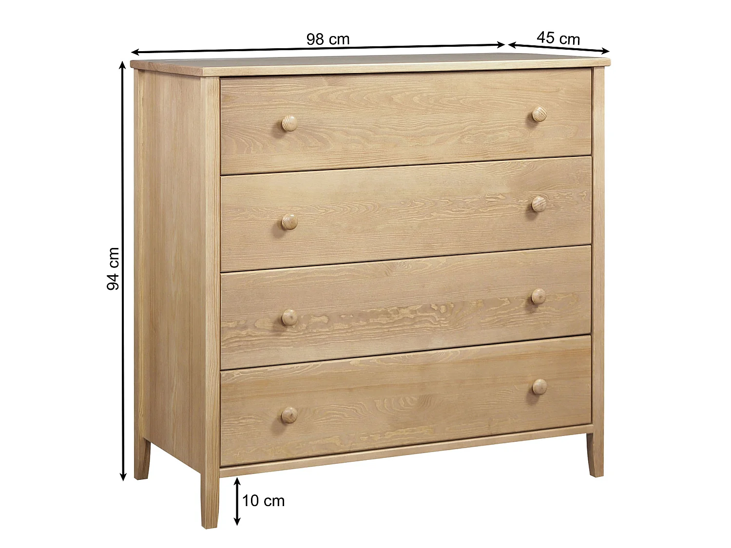 Commode en bois 98 cm Colorado II, 4 tiroirs, coloris chêne