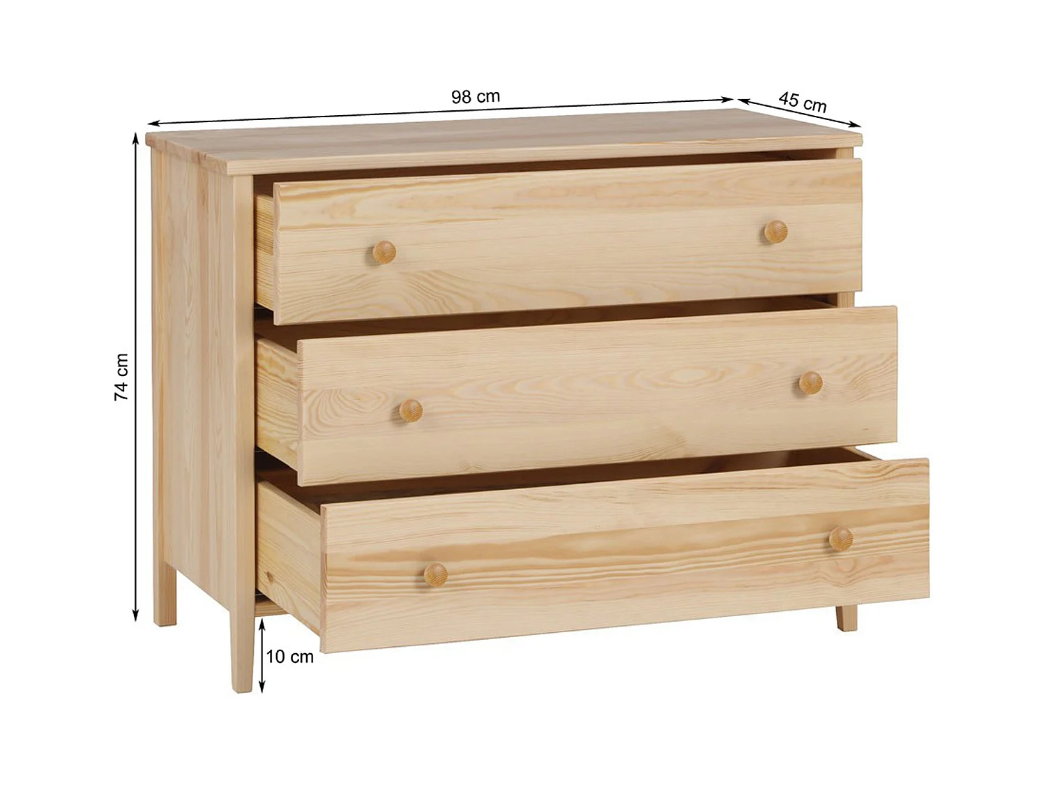 Houten ladekast 74 x 98 cm Colorado I, 3 laden, grenen