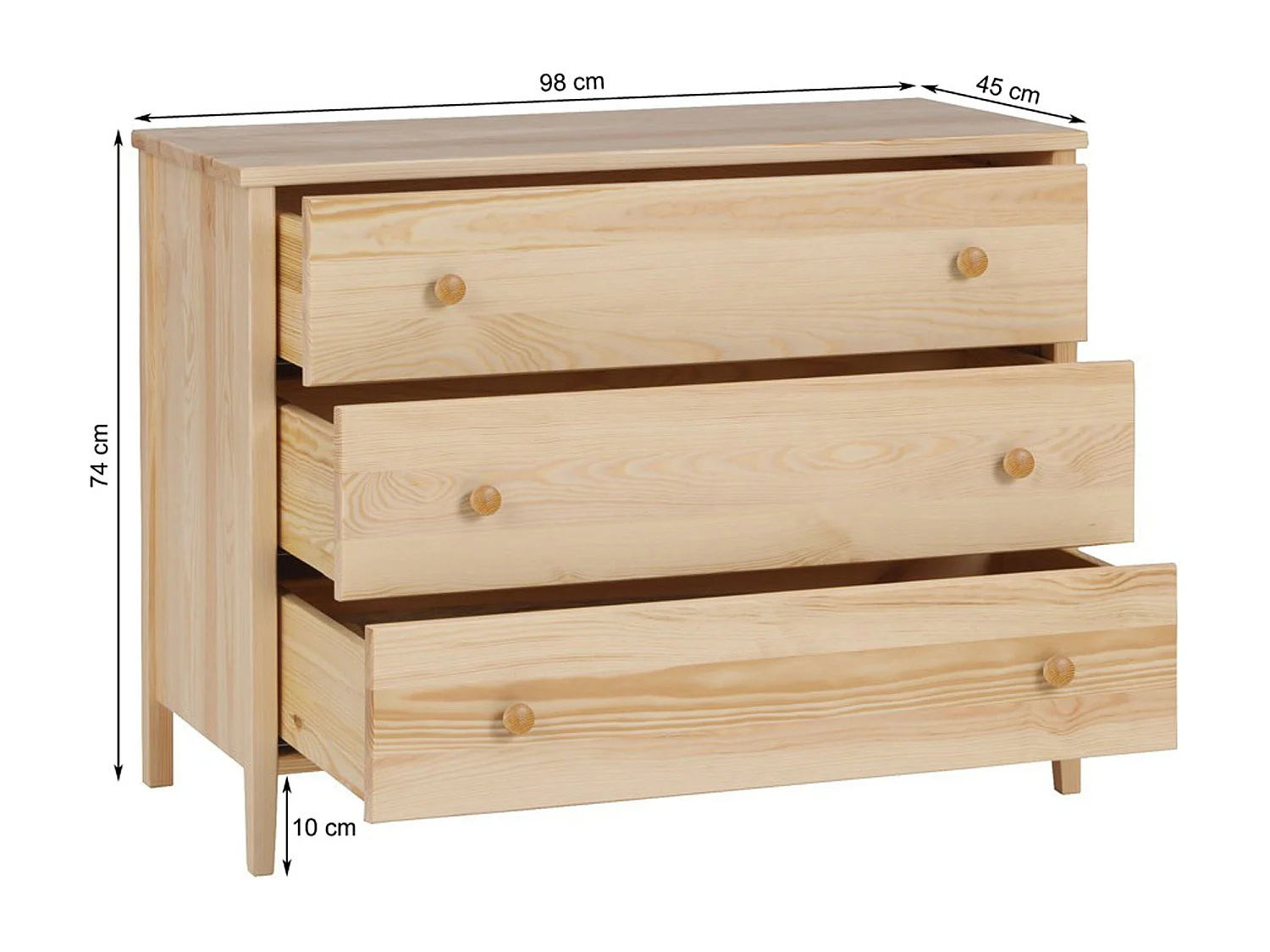 Commode en bois 74 x 98 cm Colorado I, 3 tiroirs, pin