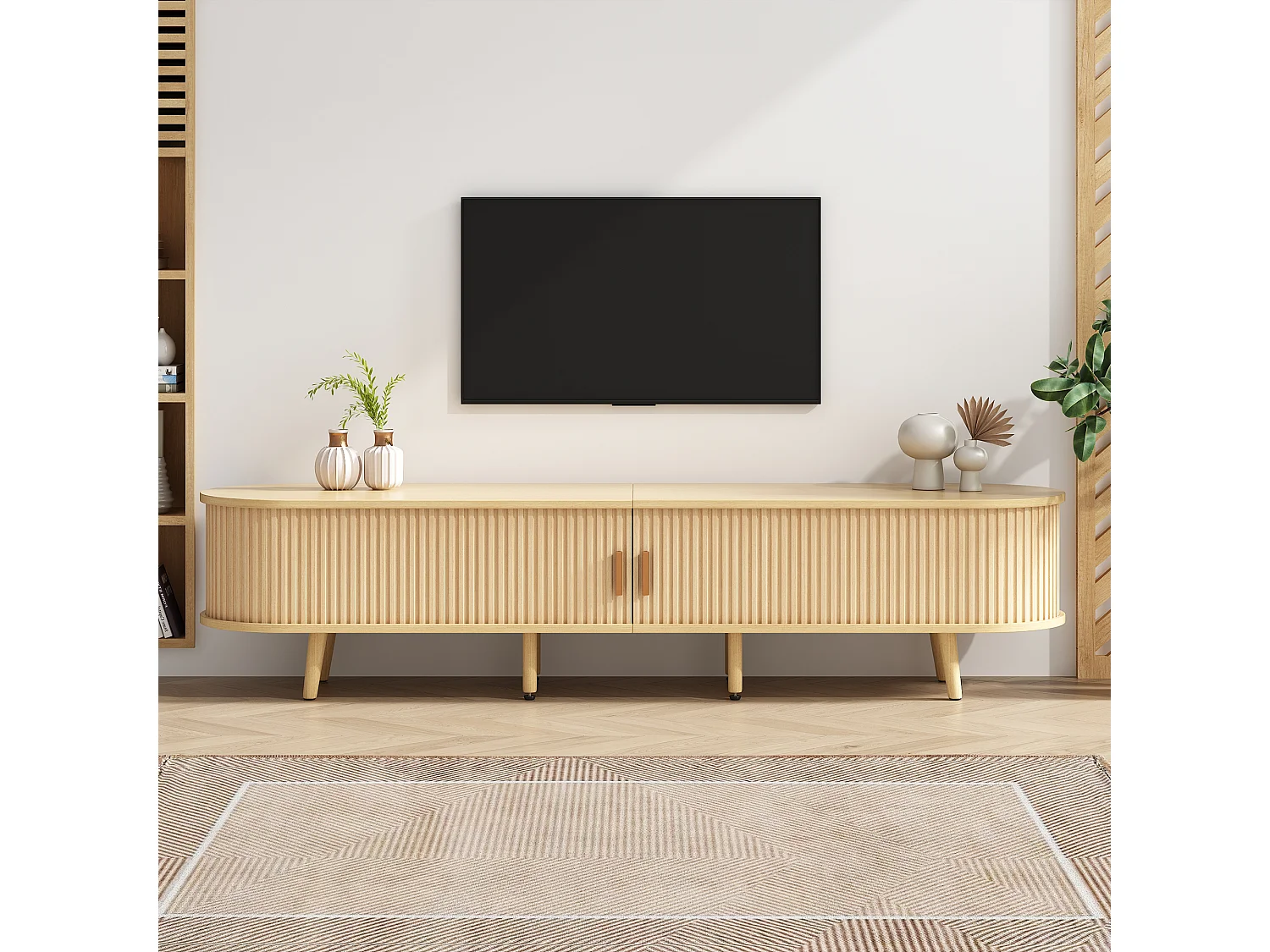 Ovales TV-Möbel mit 2 Schiebetüren – 170 x 40 x 42 cm – MDF – Holzoptik