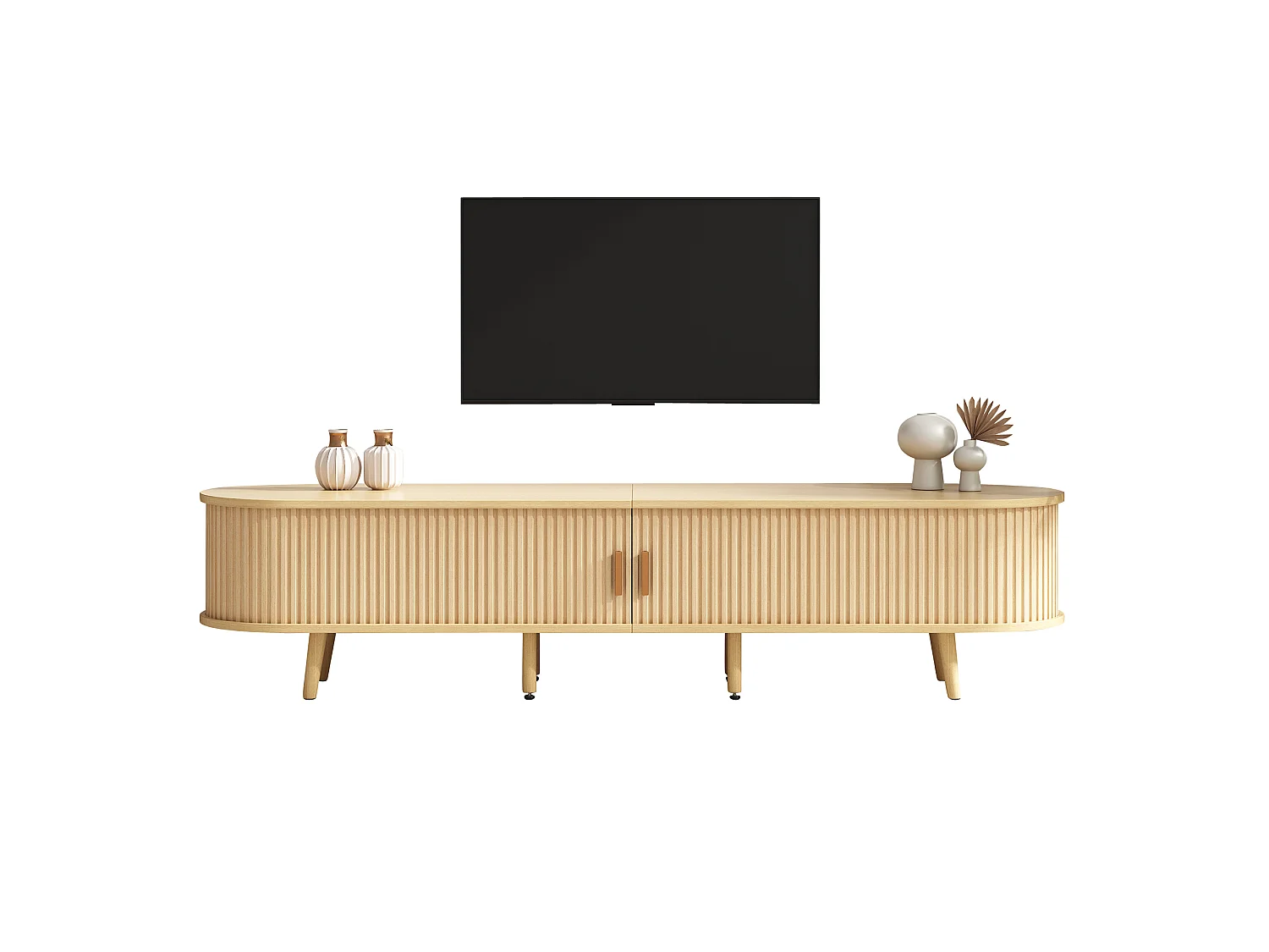 Ovales TV-Möbel mit 2 Schiebetüren – 170 x 40 x 42 cm – MDF – Holzoptik