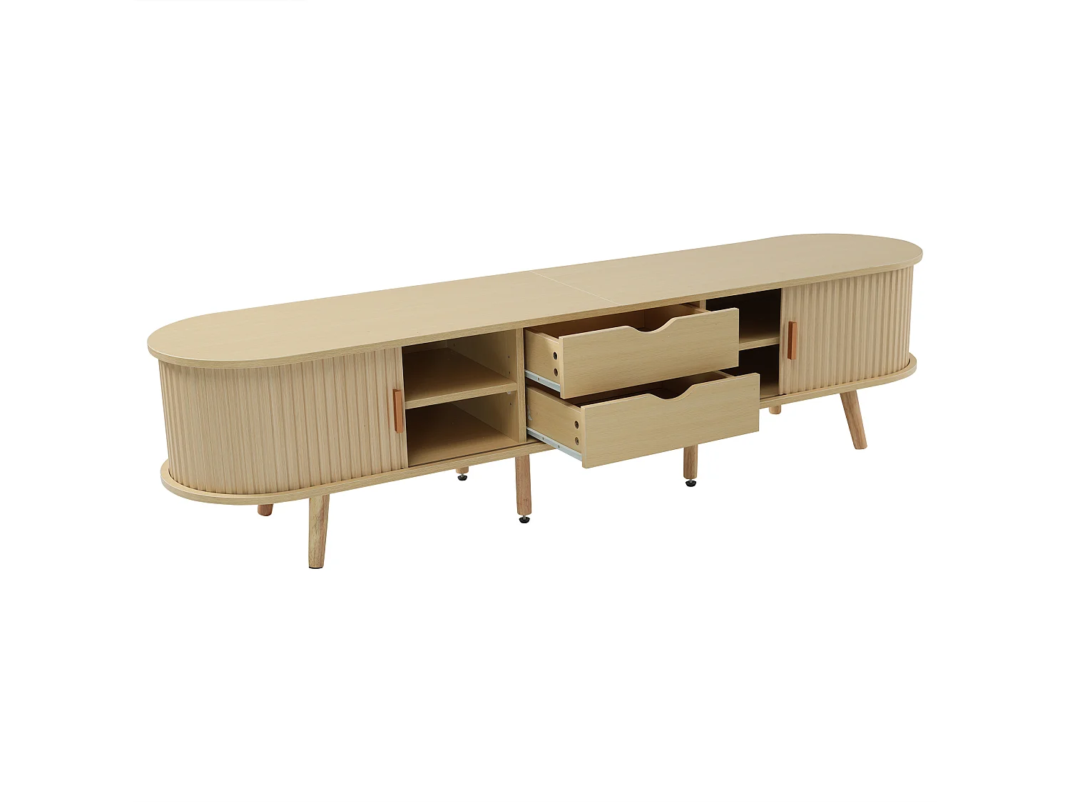 Ovales TV-Möbel mit 2 Schiebetüren – 170 x 40 x 42 cm – MDF – Holzoptik