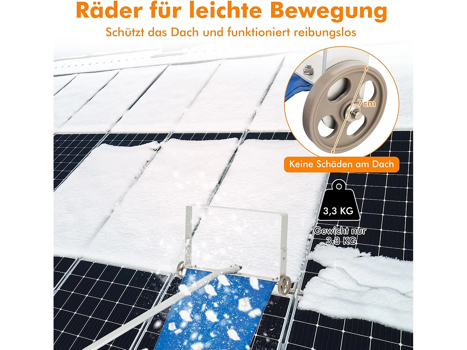 Sneeuwruimer met wielen voor dak, sneeuwruimer met telescoopsteel, antislip handgreep, dakruimer, sneeuwschep, sneeuwschuiver van aluminium, instelbereik 151-611 cm