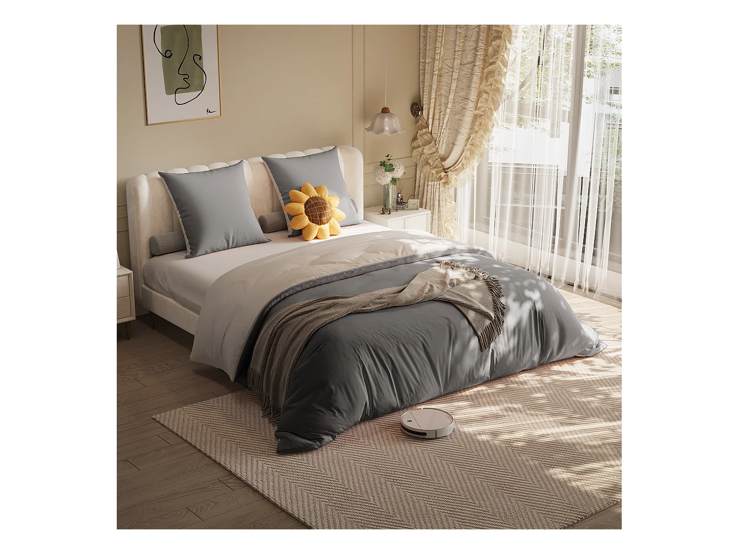 Juego de cama de 3 piezas, funda de almohada*2 (80 x 80), sábana ajustable (160 x 200) + funda nórdica (155 x 220), gris oscuro + gris claro, poliéster