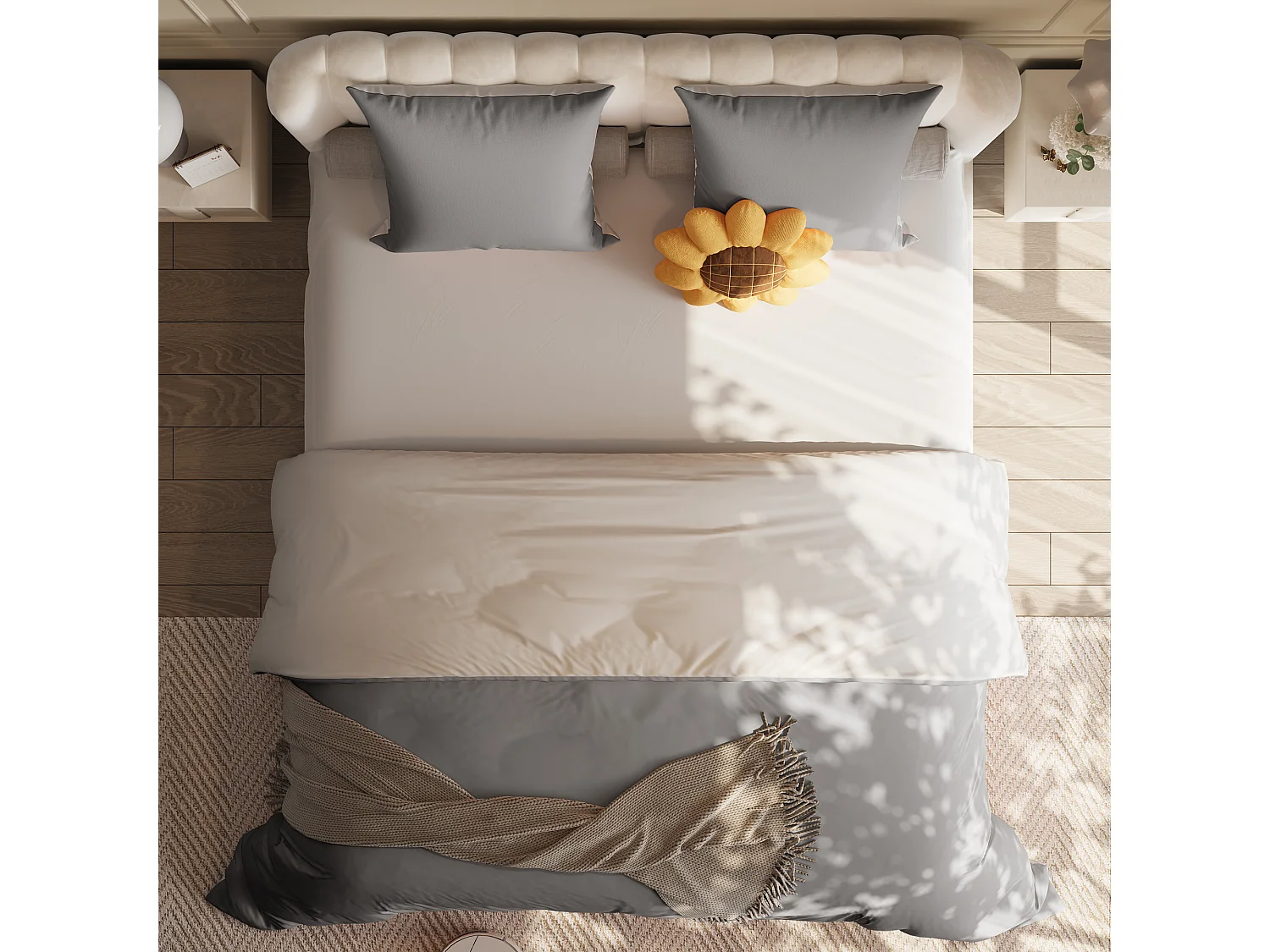 Parure de lit 3 pièces, d'oreiller*2(80 x 80),drap-housse(160 x 200)+housse de couette(155 x 220),Gris foncé+gris clair,polyester