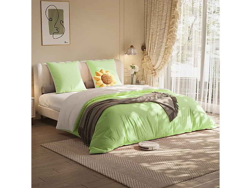 Juego de cama de 3 piezas, funda de almohada*2 (80x80), sábana bajera (140x200) + funda nórdica (140x210), verde, poliéster