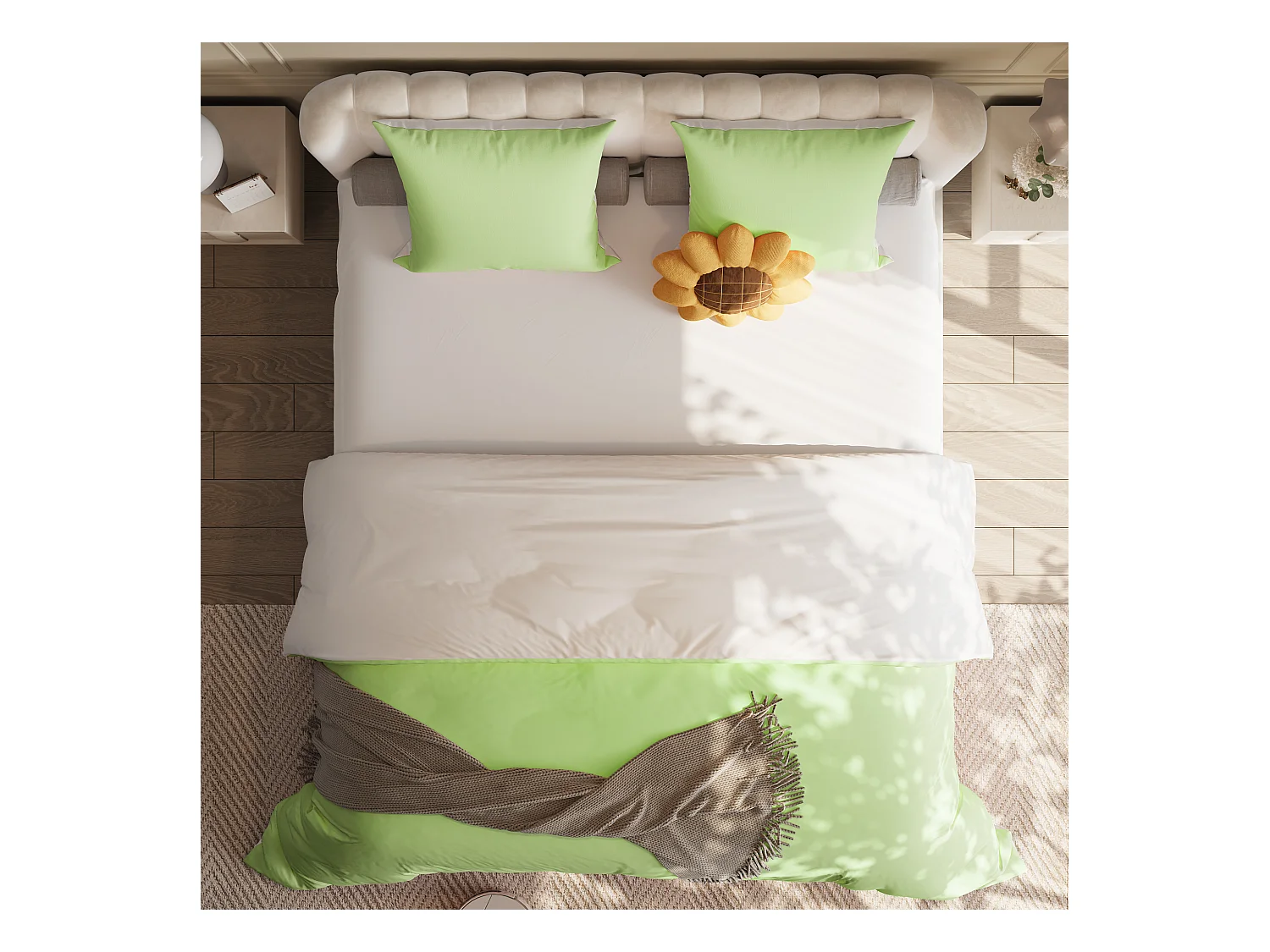 Set di biancheria da letto 3 pezzi, federa*2 (80 x 80), lenzuolo con angoli (140 x 200) + copripiumino (140 x 210), verde, poliestere