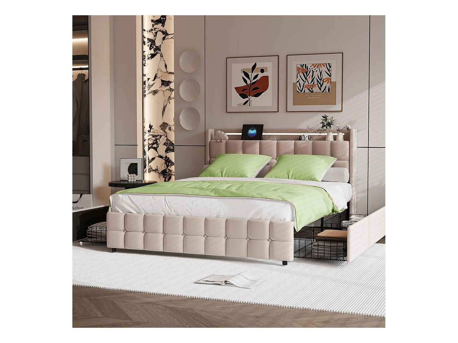 Set di biancheria da letto 3 pezzi, federa*2 (80 x 80), lenzuolo con angoli (140 x 200) + copripiumino (140 x 210), verde, poliestere