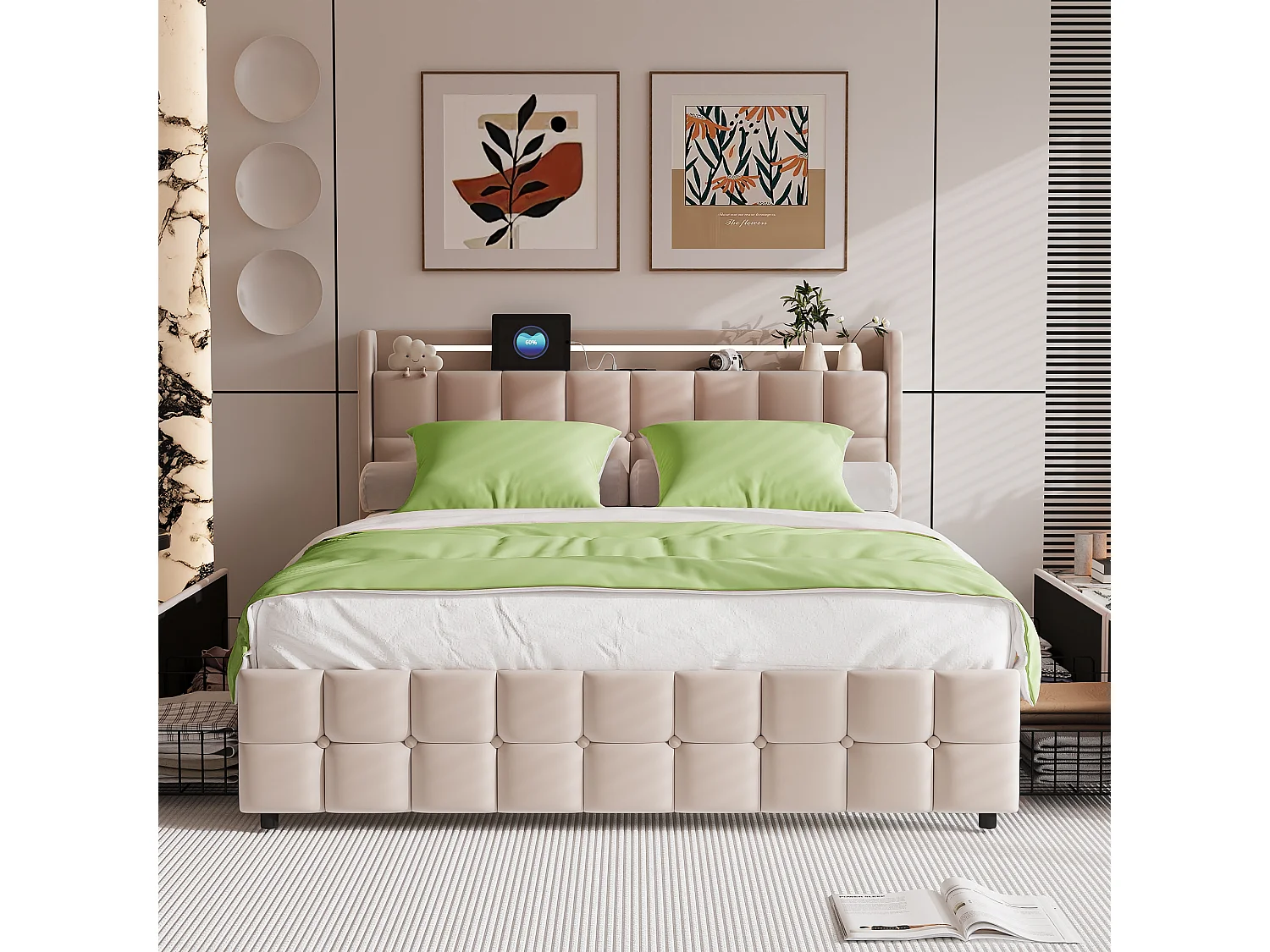 Set di biancheria da letto 3 pezzi, federa*2 (80 x 80), lenzuolo con angoli (140 x 200) + copripiumino (140 x 210), verde, poliestere