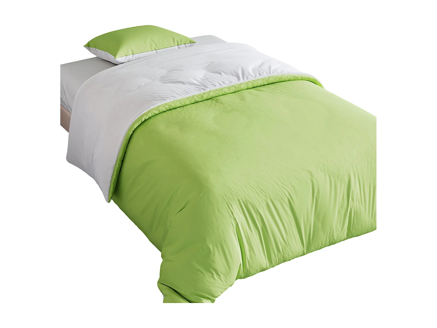 Conjunto de cama de 3 peças, fronha*2 (80 x 80), lençol com elástico (140 x 200) + capa de edredom (140 x 210), verde, poliéster
