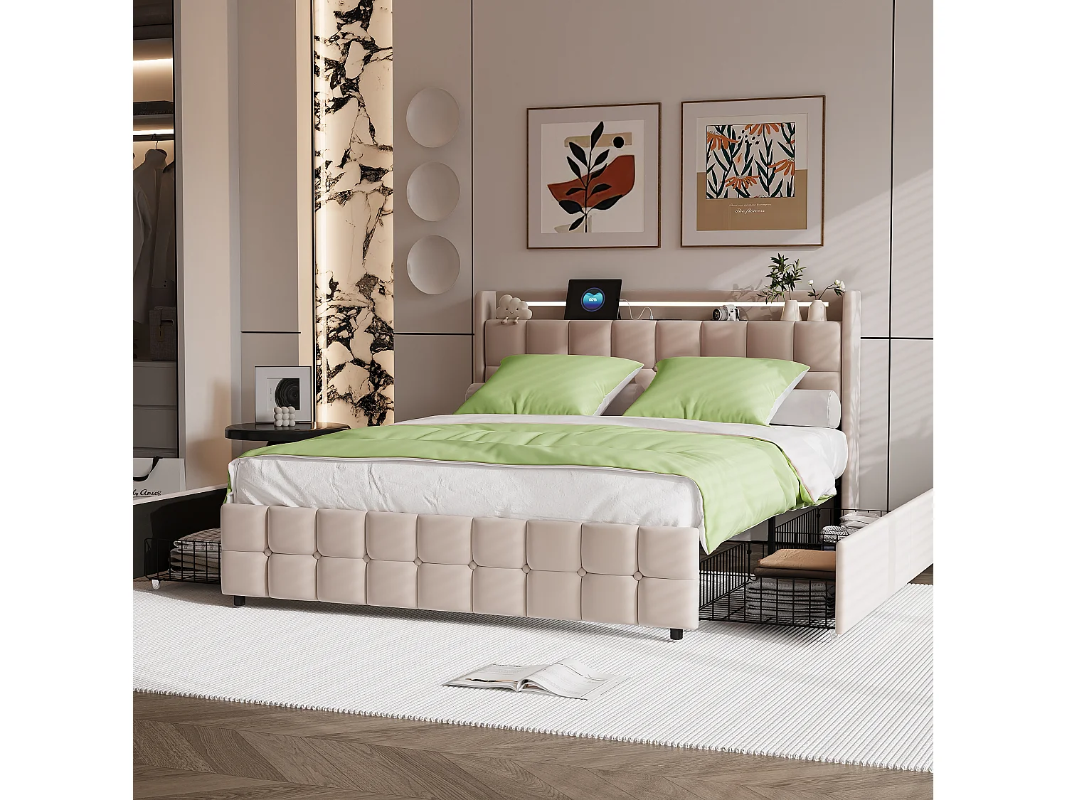 Conjunto de cama de 3 peças, fronha*2 (80 x 80), lençol com elástico (140 x 200) + capa de edredom (140 x 210), verde, poliéster