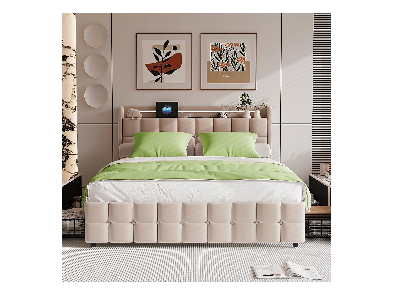 Parure de lit 3 pièces, d'oreiller*2(80 x 80), drap-housse (160 x 200) + housse de couette (155 x 220), vert, polyester