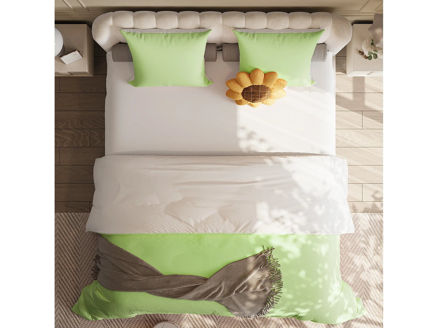 Juego de cama de 3 piezas, incluye 2 fundas de almohada (80 x 80 cm), 1 sábana bajera (160 x 200 cm) + 1 funda nórdica (155 x 220 cm), verde, poliéster