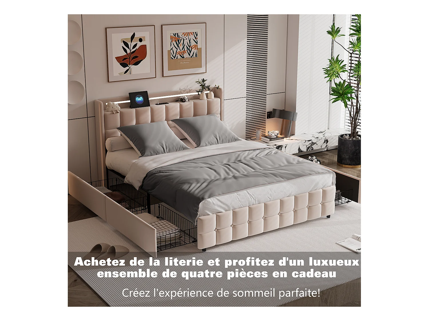 Set di biancheria da letto 3 pezzi, federa*2 (80 x 80), lenzuolo con angoli (140 x 200) + copripiumino (140 x 210), grigio scuro + grigio chiaro, poliestere