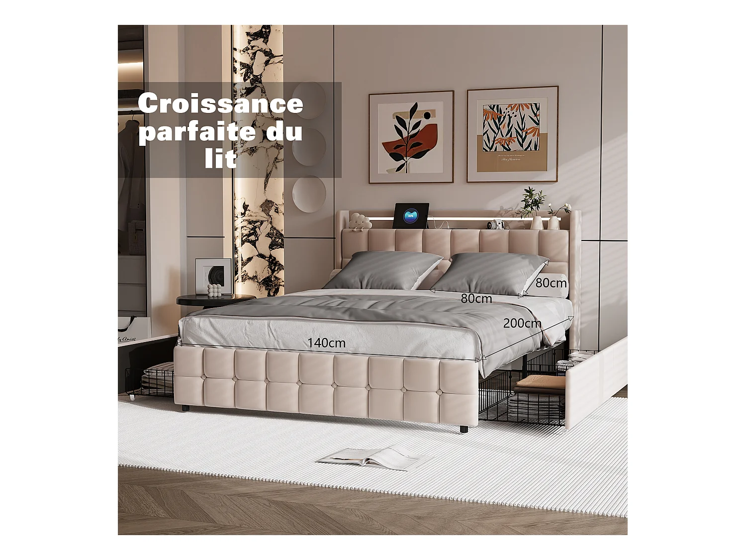 Set di biancheria da letto 3 pezzi, federa*2 (80 x 80), lenzuolo con angoli (140 x 200) + copripiumino (140 x 210), grigio scuro + grigio chiaro, poliestere