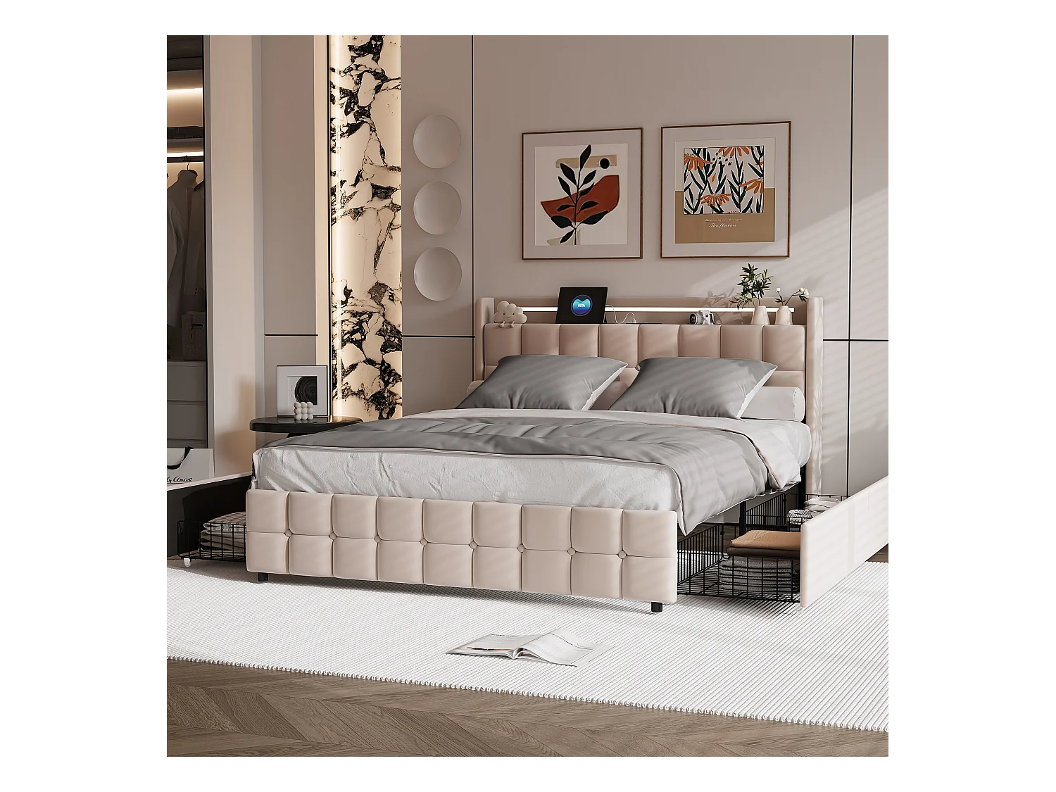 Set di biancheria da letto 3 pezzi, federa*2 (80 x 80), lenzuolo con angoli (140 x 200) + copripiumino (140 x 210), grigio scuro + grigio chiaro, poliestere