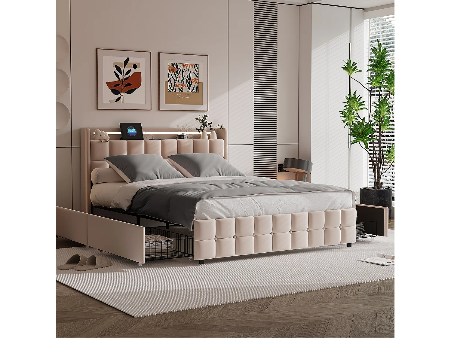 Parure de lit 3 pièces, d'oreiller*2(80 x 80),drap-housse(140 x 200)+housse de couette(140 x 210),Gris foncé+gris clair,polyester