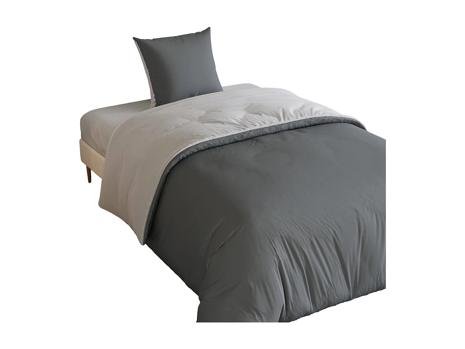 Conjunto de cama de 3 peças, fronha*2 (80 x 80), lençol com elástico (140 x 200) + capa de edredom (140 x 210), cinza escuro + cinza claro, poliéster