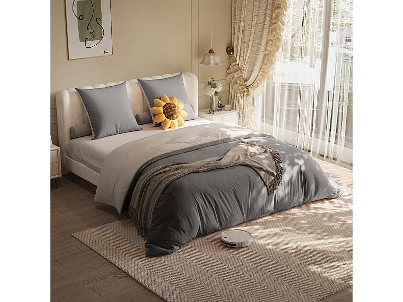 Parure de lit 3 pièces, d'oreiller*2(80 x 80),drap-housse(140 x 200)+housse de couette(140 x 210),Gris foncé+gris clair,polyester