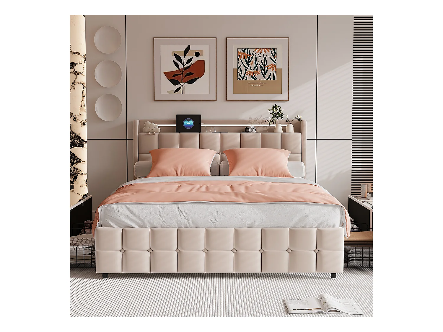 Set di biancheria da letto 3 pezzi, federa*2 (80 x 80), lenzuolo con angoli (160 x 200) + copripiumino (155 x 220), bianco + rosa, poliestere