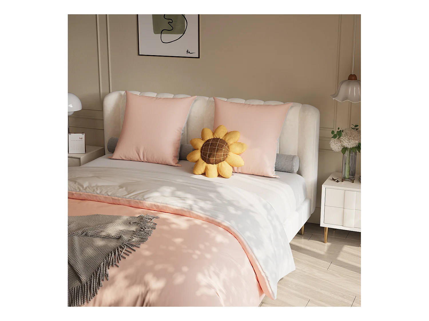 Set di biancheria da letto 3 pezzi, federa*2 (80 x 80), lenzuolo con angoli (160 x 200) + copripiumino (155 x 220), bianco + rosa, poliestere