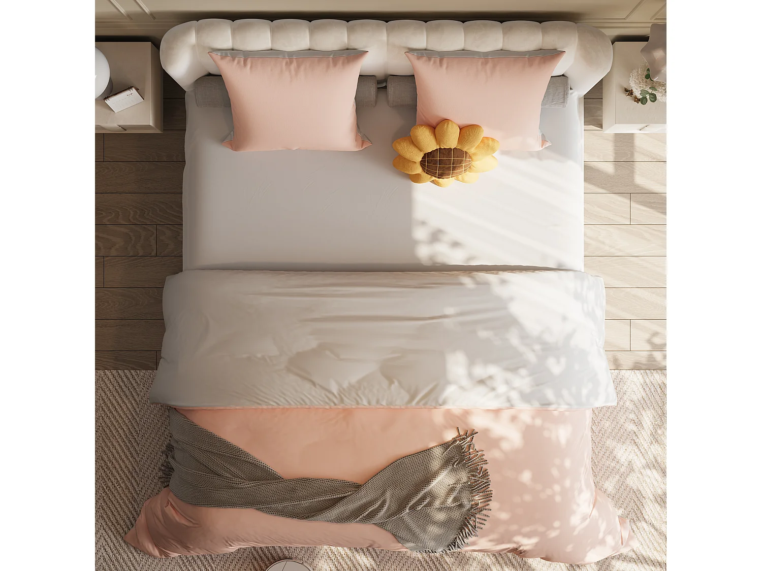 Juego de cama de 3 piezas, incluye 2 fundas de almohada (80 x 80 cm), 1 sábana bajera (160 x 200 cm) + 1 funda nórdica (155 x 220 cm), Blanco + Rosa, poliéster