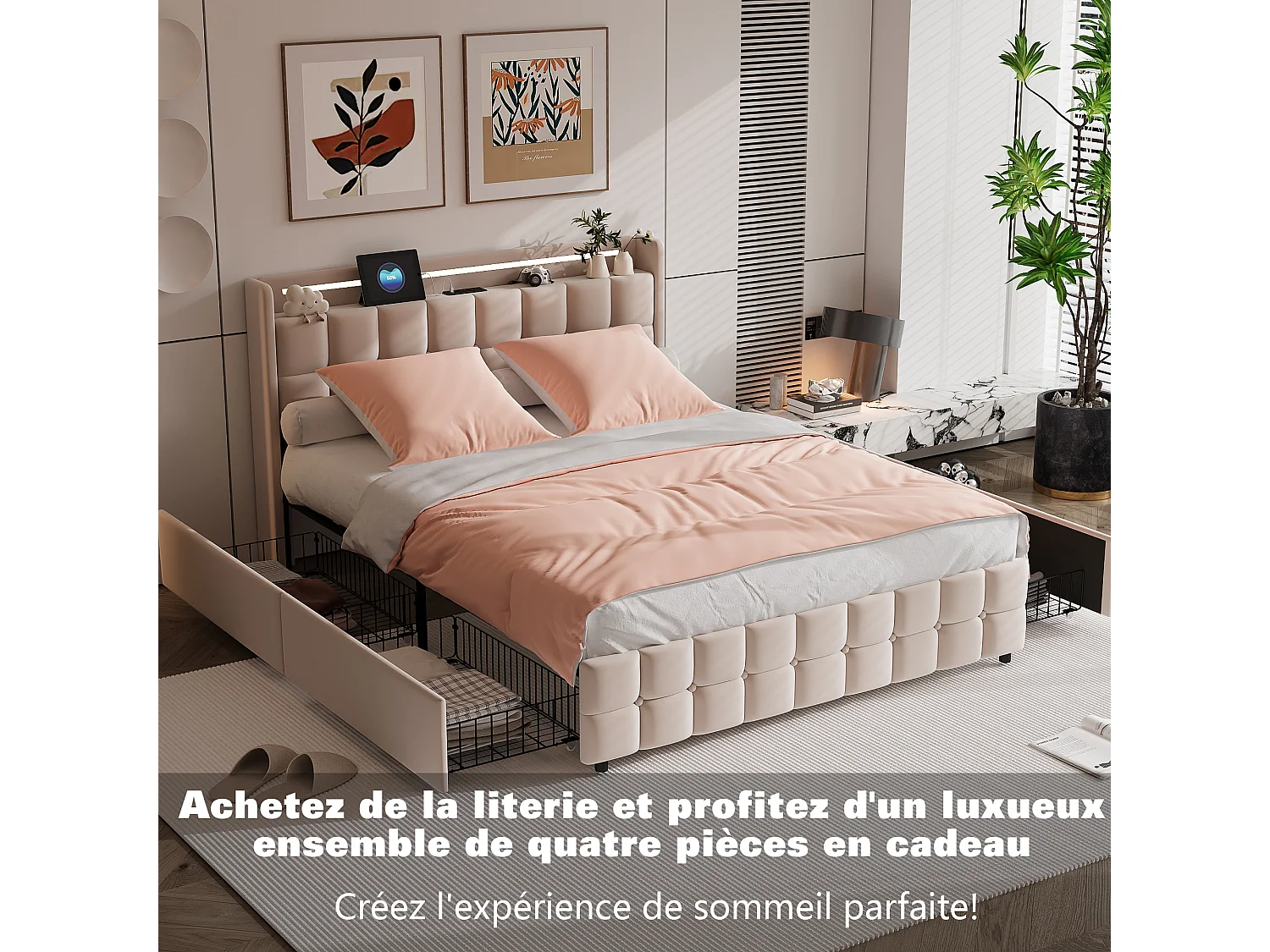 Juego de cama de 3 piezas, incluye 2 fundas de almohada (80 x 80 cm), 1 sábana bajera (160 x 200 cm) + 1 funda nórdica (155 x 220 cm), Blanco + Rosa, poliéster