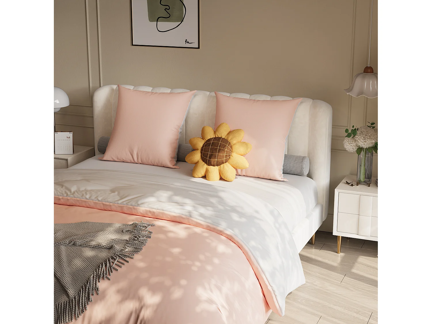 Juego de cama de 3 piezas, incluye 2 fundas de almohada (80 x 80 cm), 1 sábana bajera (160 x 200 cm) + 1 funda nórdica (155 x 220 cm), Blanco + Rosa, poliéster