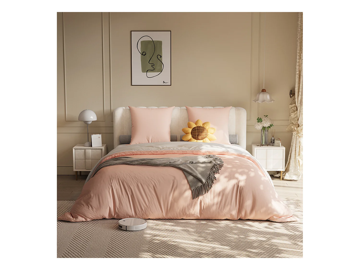 Set di biancheria da letto 3 pezzi, federa*2 (80 x 80), lenzuolo con angoli (140 x 200) + copripiumino (140 x 210), bianco + rosa, poliestere