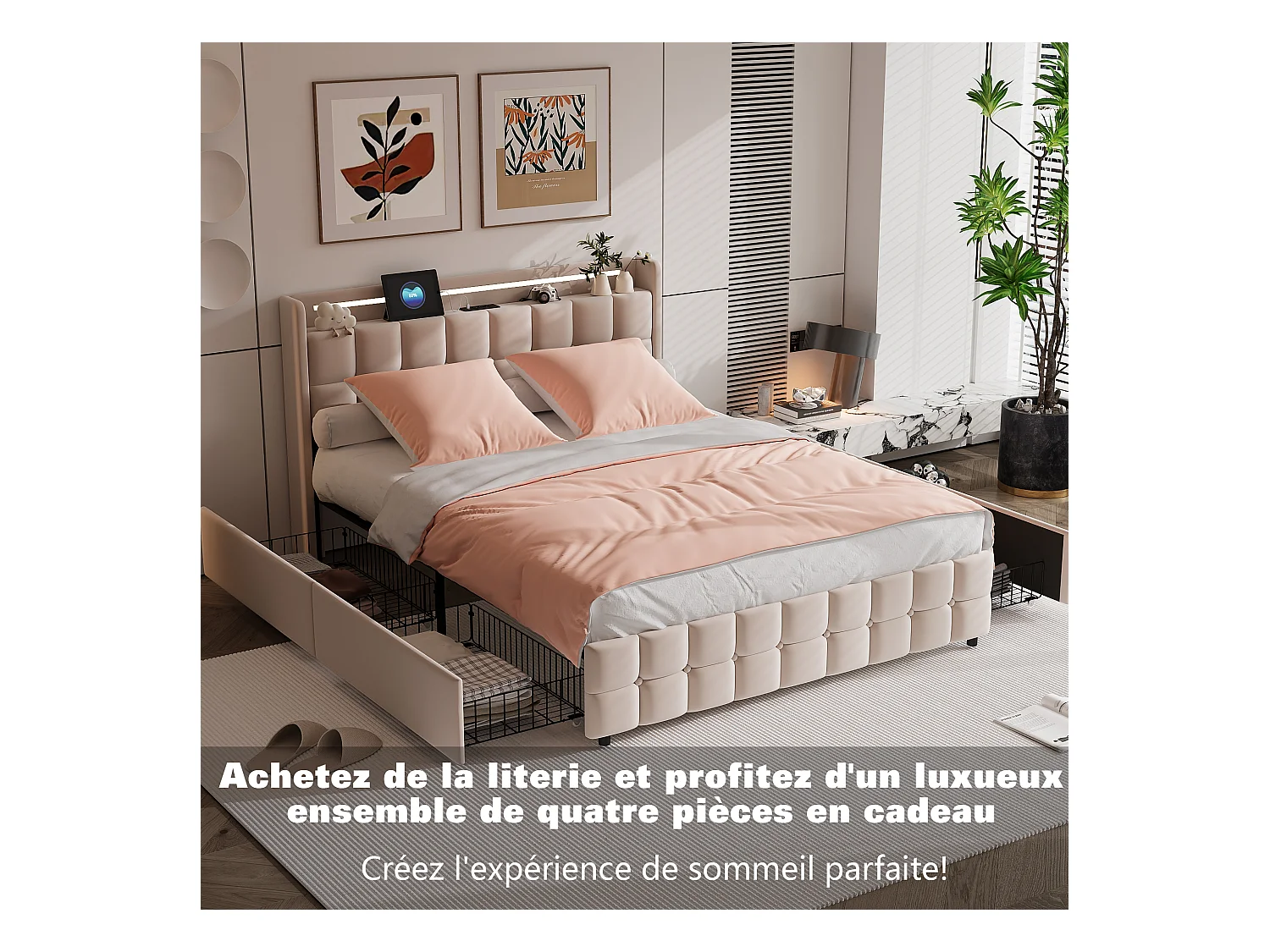 Set di biancheria da letto 3 pezzi, federa*2 (80 x 80), lenzuolo con angoli (140 x 200) + copripiumino (140 x 210), bianco + rosa, poliestere