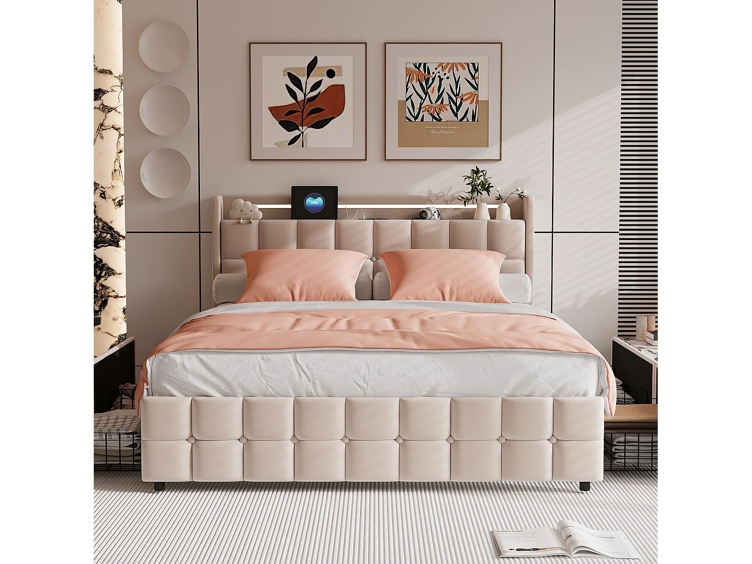 Set di biancheria da letto 3 pezzi, federa*2 (80 x 80), lenzuolo con angoli (140 x 200) + copripiumino (140 x 210), bianco + rosa, poliestere