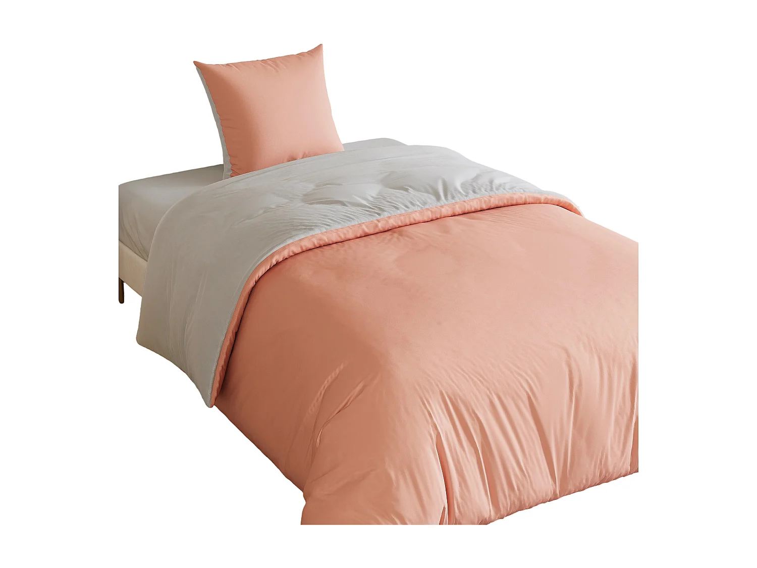 Conjunto de cama de 3 peças, fronha*2 (80 x 80), lençol com elástico (140 x 200) + capa de edredom (140 x 210), branco + rosa, poliéster