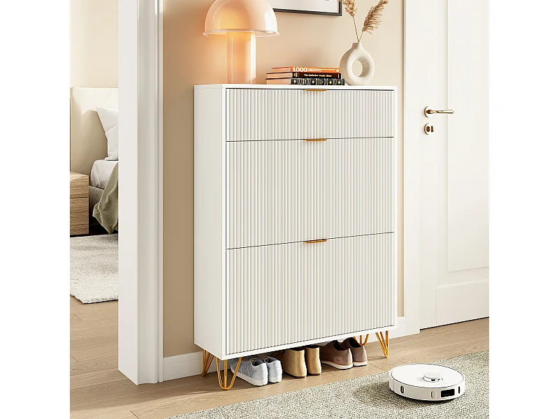 Meuble à chaussures étroit avec 3 grands compartiments, étagère à chaussures réglable, 80 x 24 x 118,5 cm, blanc