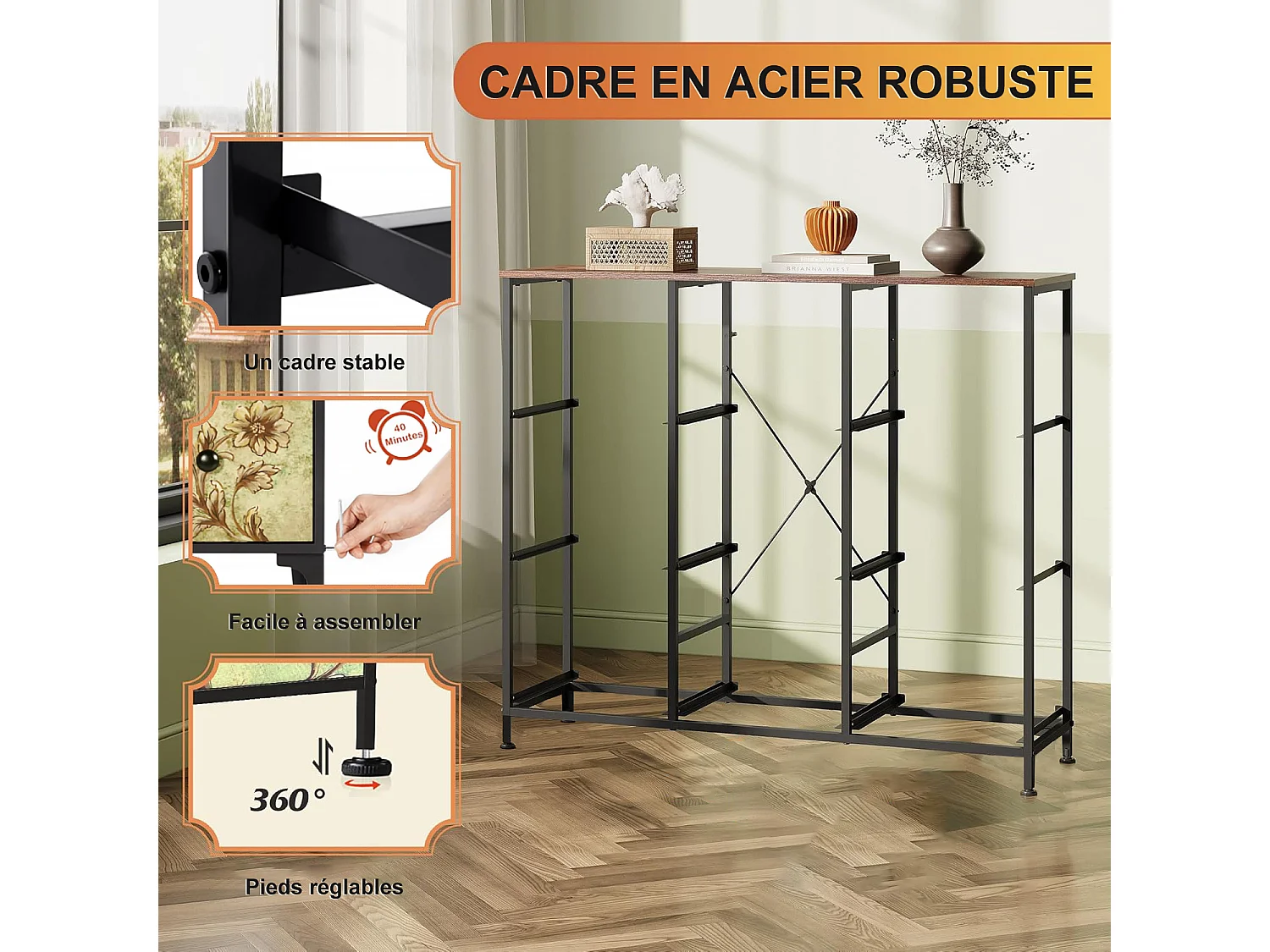 Cassettiera a 9 cassetti, stile bohémien, 100 x 86,5 x 30 cm. Tessuto non tessuto + legno + struttura in ferro