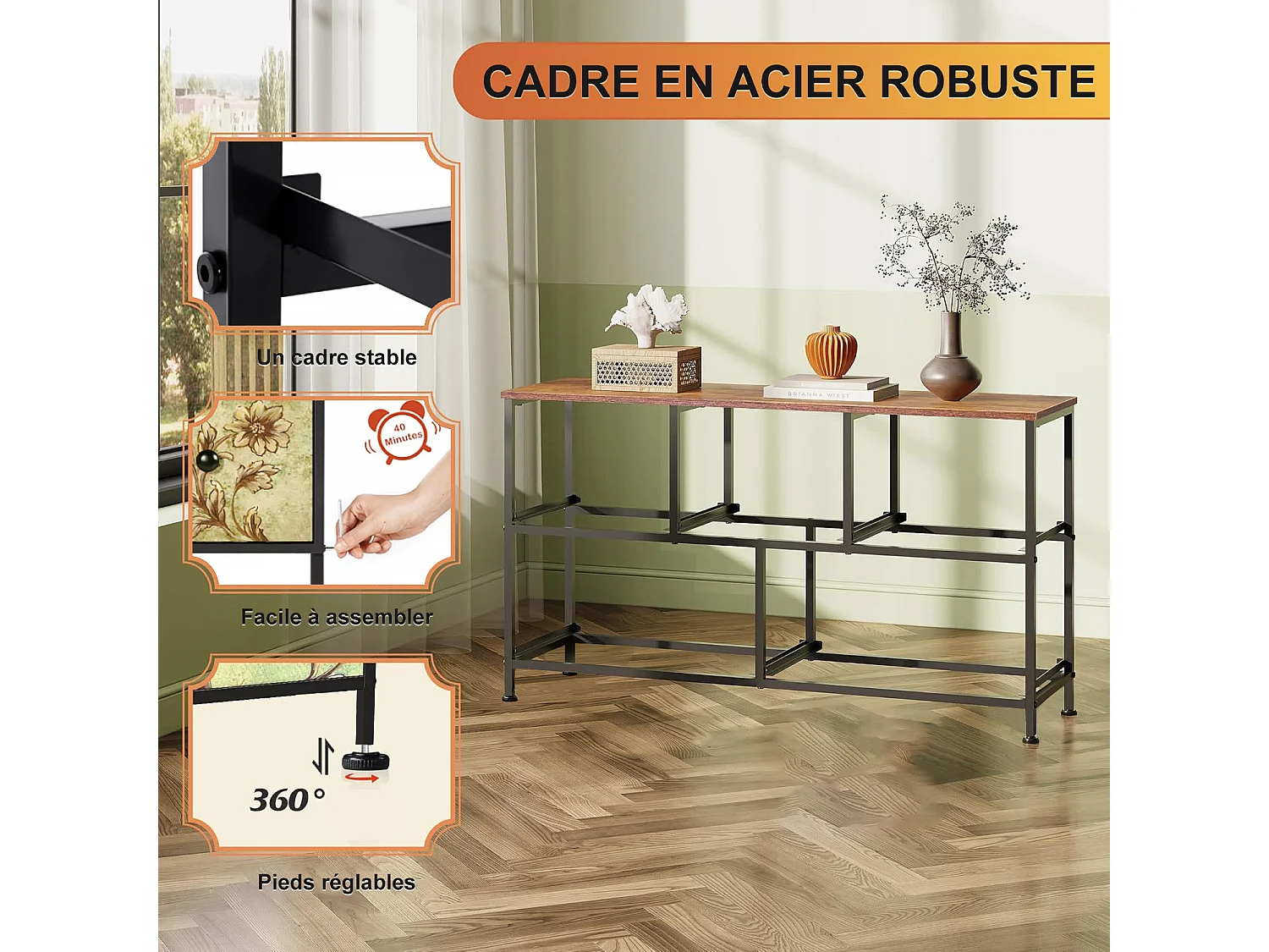 Commode 5 tiroirs, commode style bohème, 100 * 55.2* 30 cm. Tissu non tissé + bois + cadre en fer