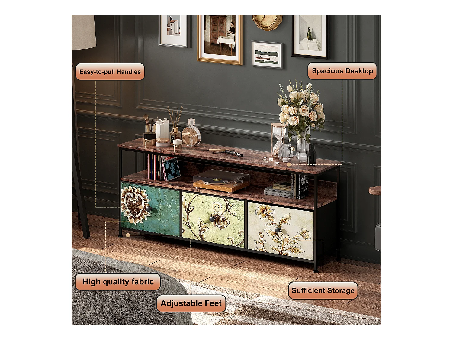 TV-meubel met LED-lichtstrip, in hoogte verstelbaar, 137*30*57cm, donkerbruin - bohemian stijl