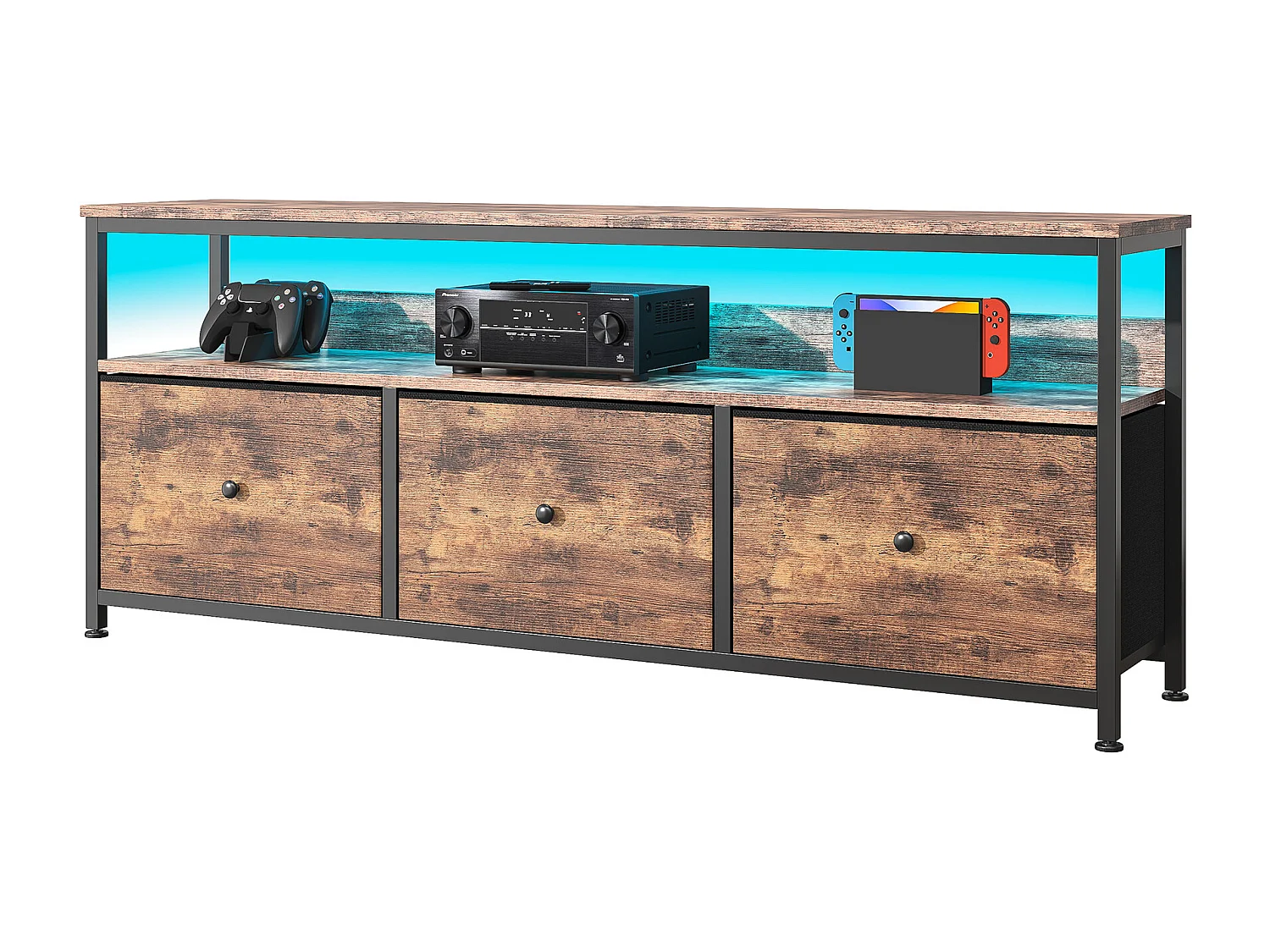 Meuble TV avec bande lumineuse LED, hauteur réglable,137*30*57cm,marron foncé - Meubles Vintage