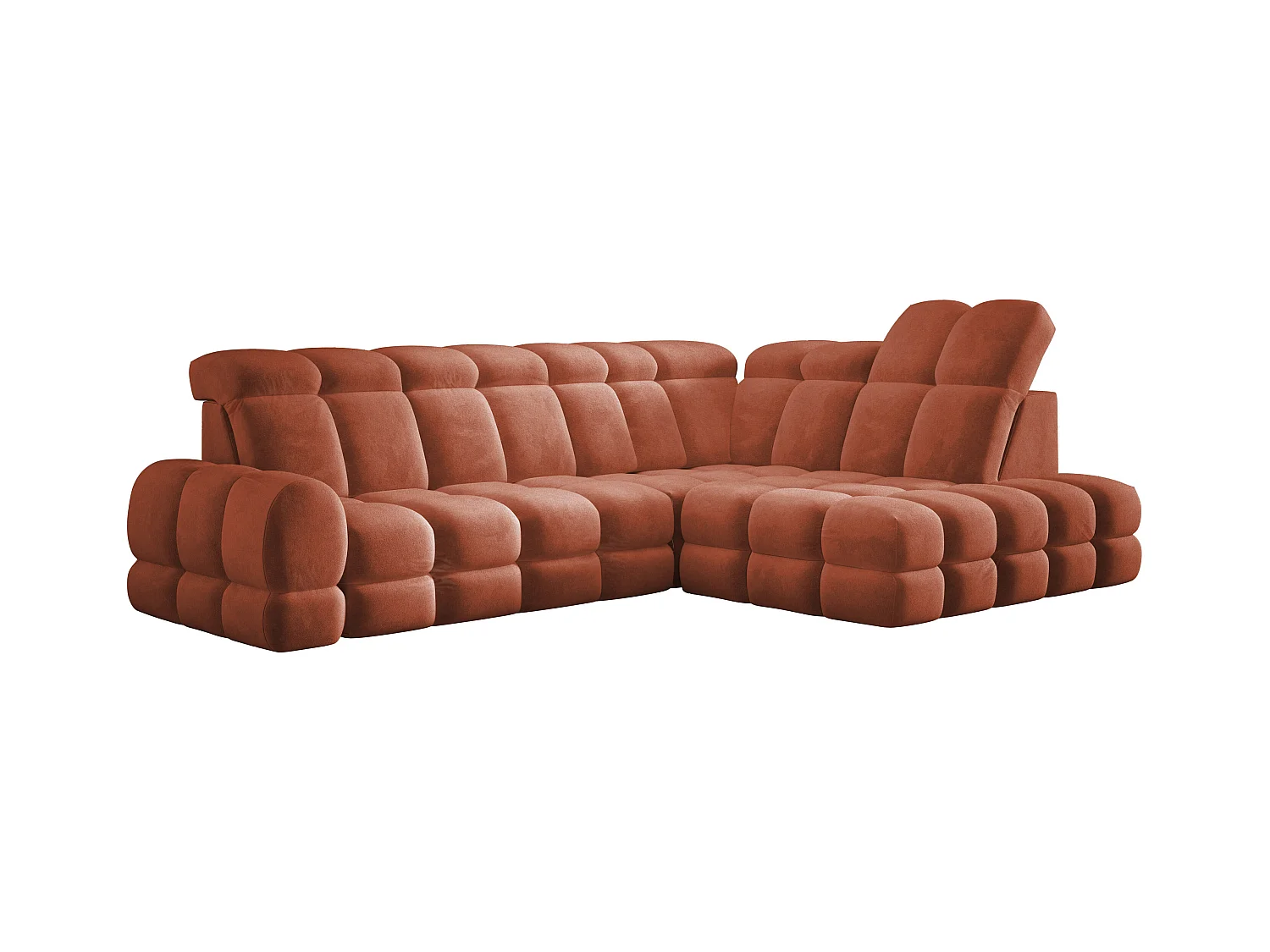 Canapé d'angle Tollo Rustique tissu Salvador côté droit 302x217x105 cm, forme L, convertible, coffre 120x85x17 cm, réglage électrique