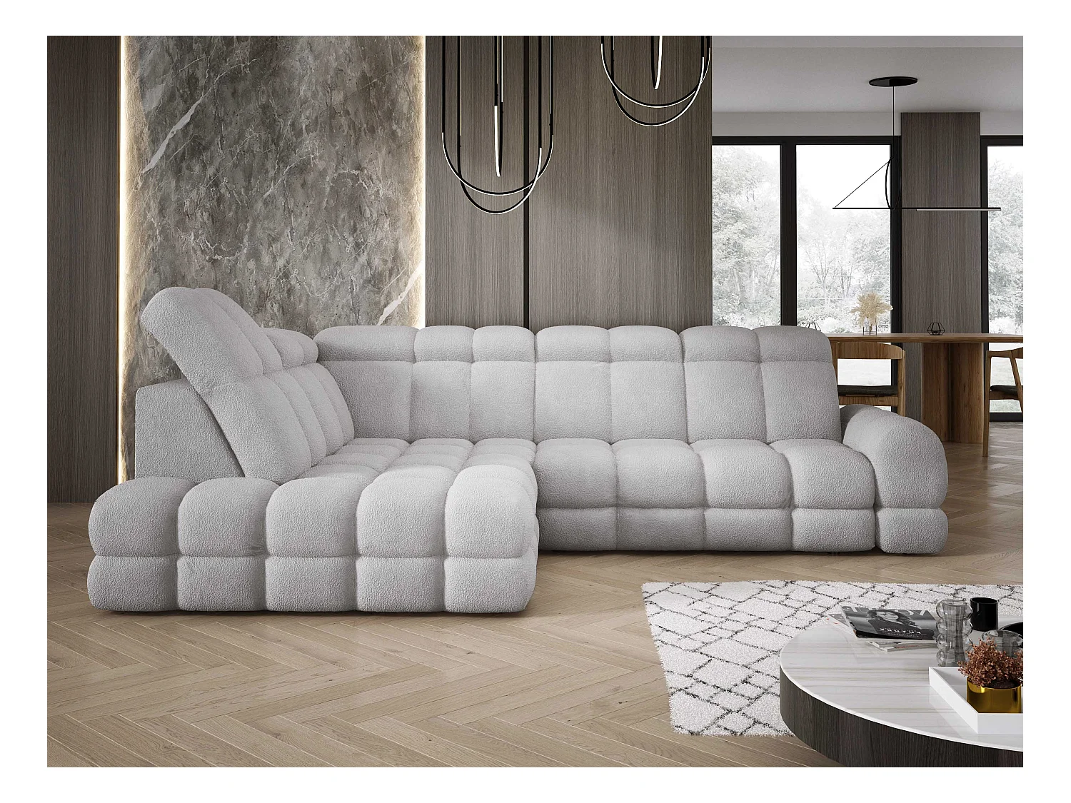 Narożnik Tollo Szary Anthology, Lewa 302x217x105 cm, L-kształtny, Spanie, Pojemnik 120x85x17 cm, Elektryczna Regulacja