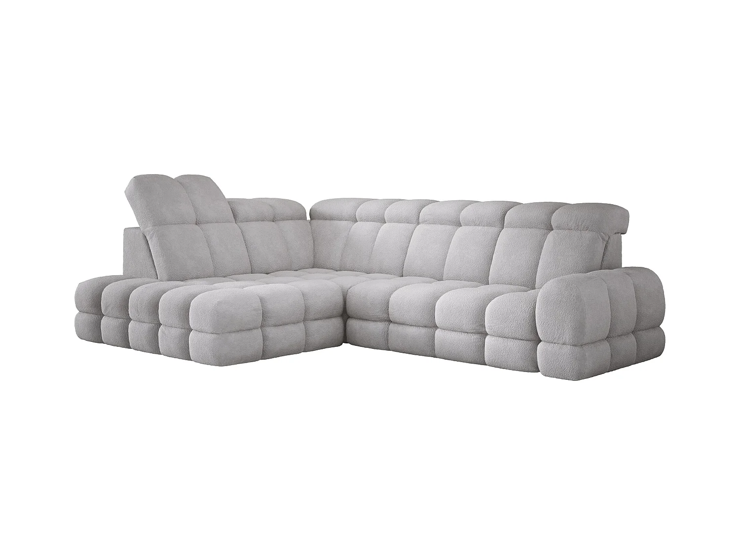 Canapé d'angle Tollo Gris tissu Anthology côté gauche 302x217x105 cm, forme L, convertible, coffre 120x85x17 cm, réglable électriquement