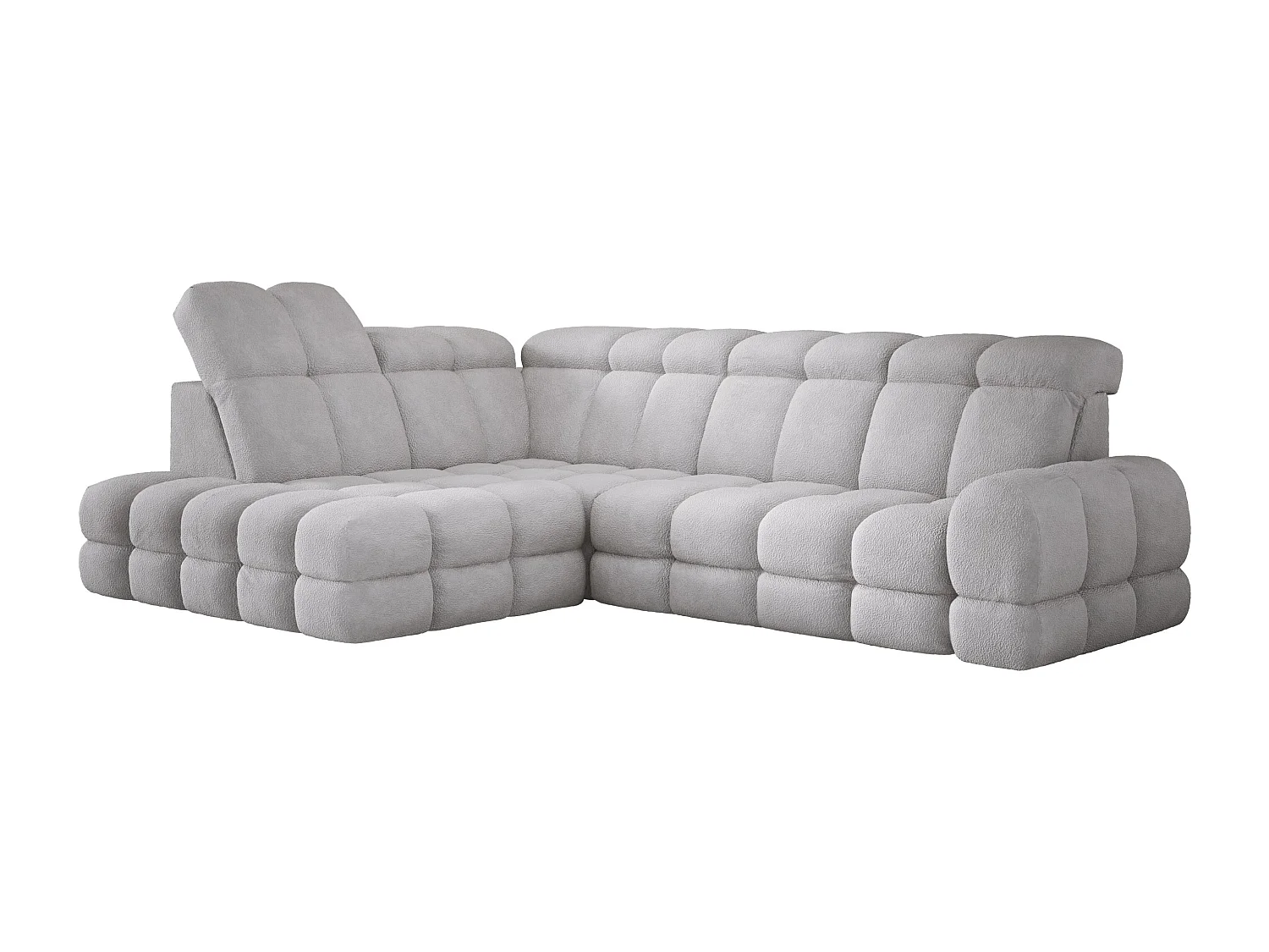 Canapé d'angle Tollo Gris tissu Anthology côté gauche 302x217x105 cm, forme L, convertible, coffre 120x85x17 cm, réglable électriquement