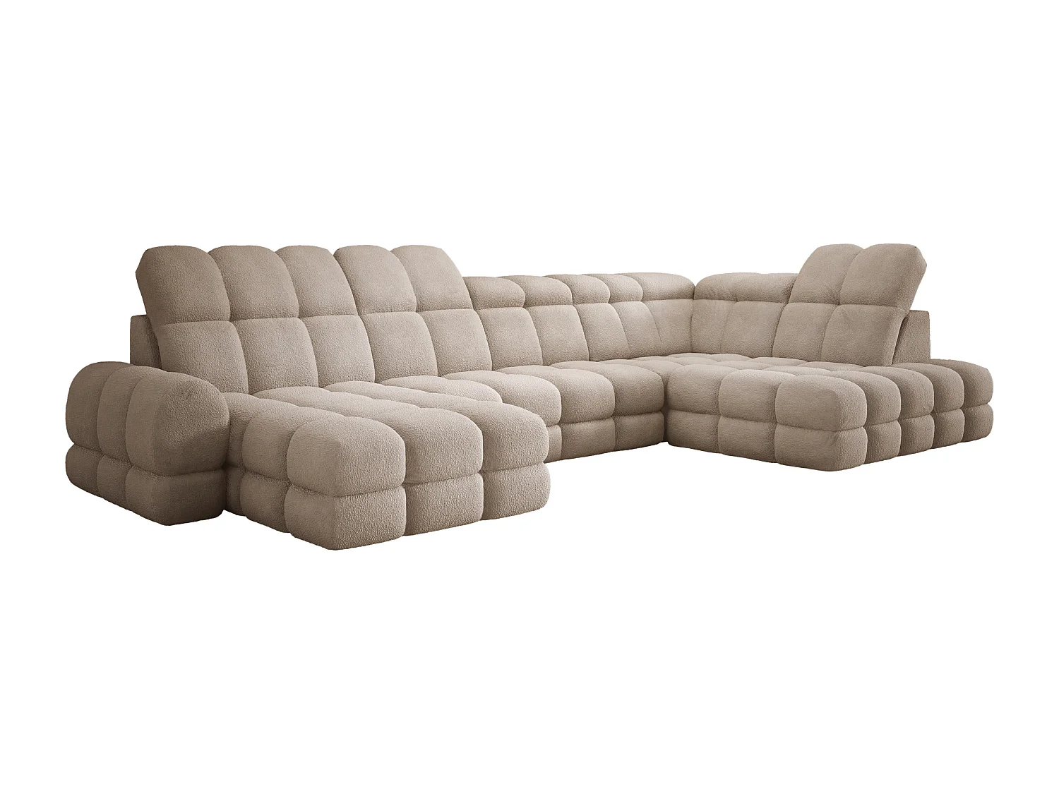 Canapé d’Angle Tollo Beige Tissu Anthology Côté Droit 400x217x105 cm, Forme U, Convertible, Coffre 120x85x17 cm, Réglable Électrique