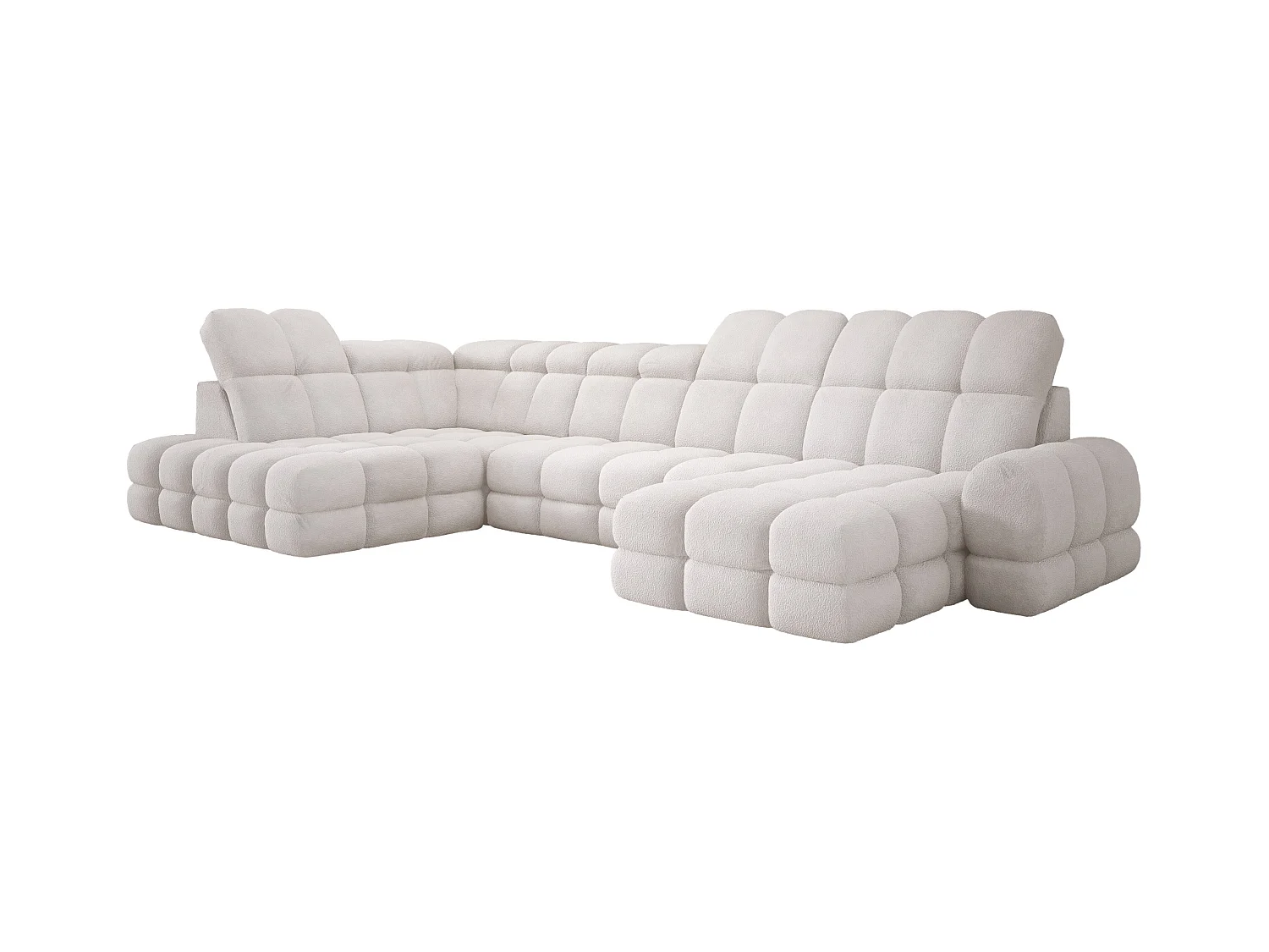 Narożnik Tollo biały, tkanina Anthology, lewa strona, 400x217x105 cm, sofa U-form z funkcją spania, pojemnik 120x85x17 cm, elektryczna regulacja