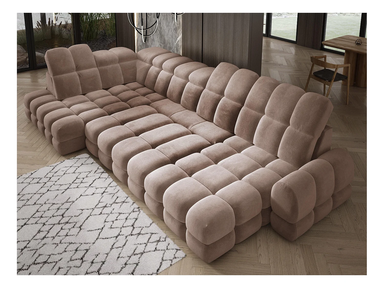 Narożnik Tollo w układzie U Lewostronny 400x217x105 cm, funkcja spania regulowany elektrycznie kolor Brązowy Tkanina - SALVADOR