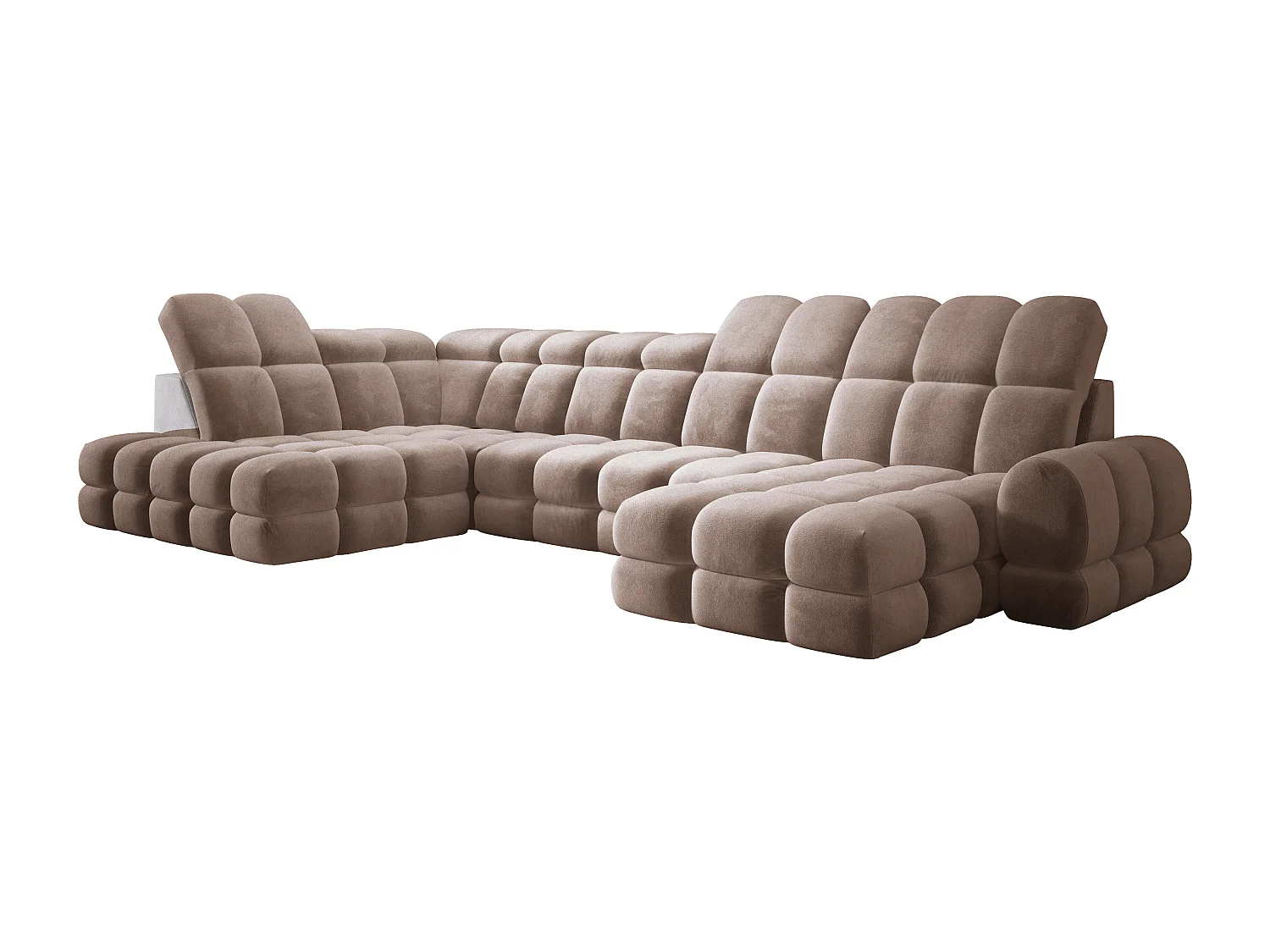 Canapé d’angle Tollo Brun tissu Salvador côté gauche 400x217x105 cm, U-Form avec couchage, coffre 120x85x17 cm, réglable électriquement