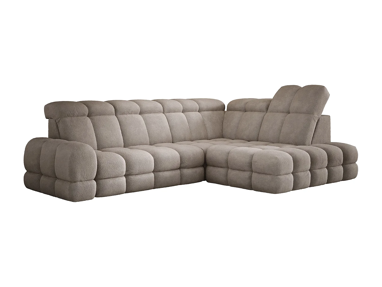 Canapé d'angle Tollo Sable tissu Anthology côté droit 302x217x105 cm, forme L, convertible, coffre 120x85x17 cm, réglable électriquement