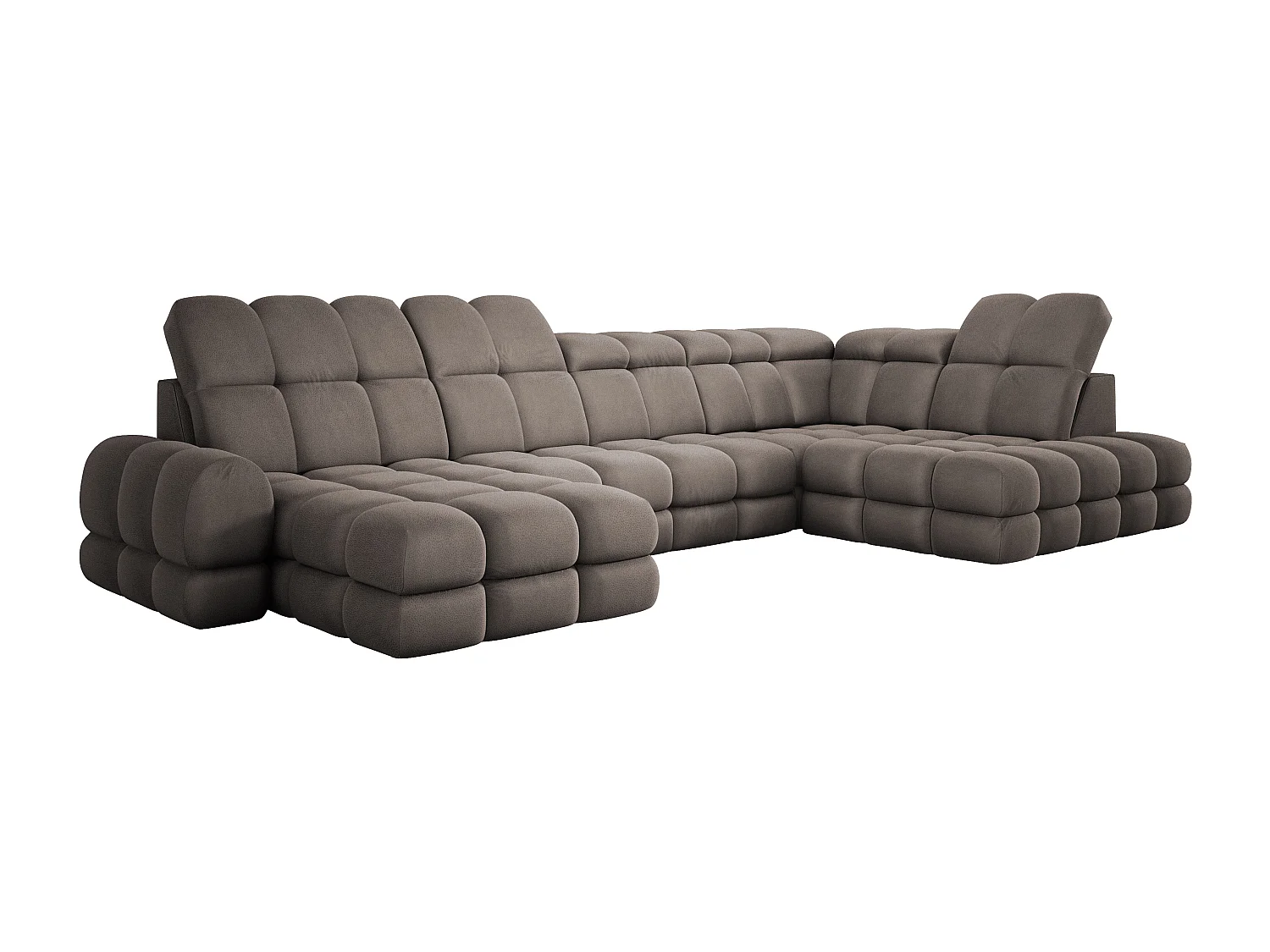 Canapé d’angle Tollo Chocolat tissu Solar côté droit 400x217x105 cm, U-Form avec couchage, coffre 120x85x17 cm, réglable électriquement