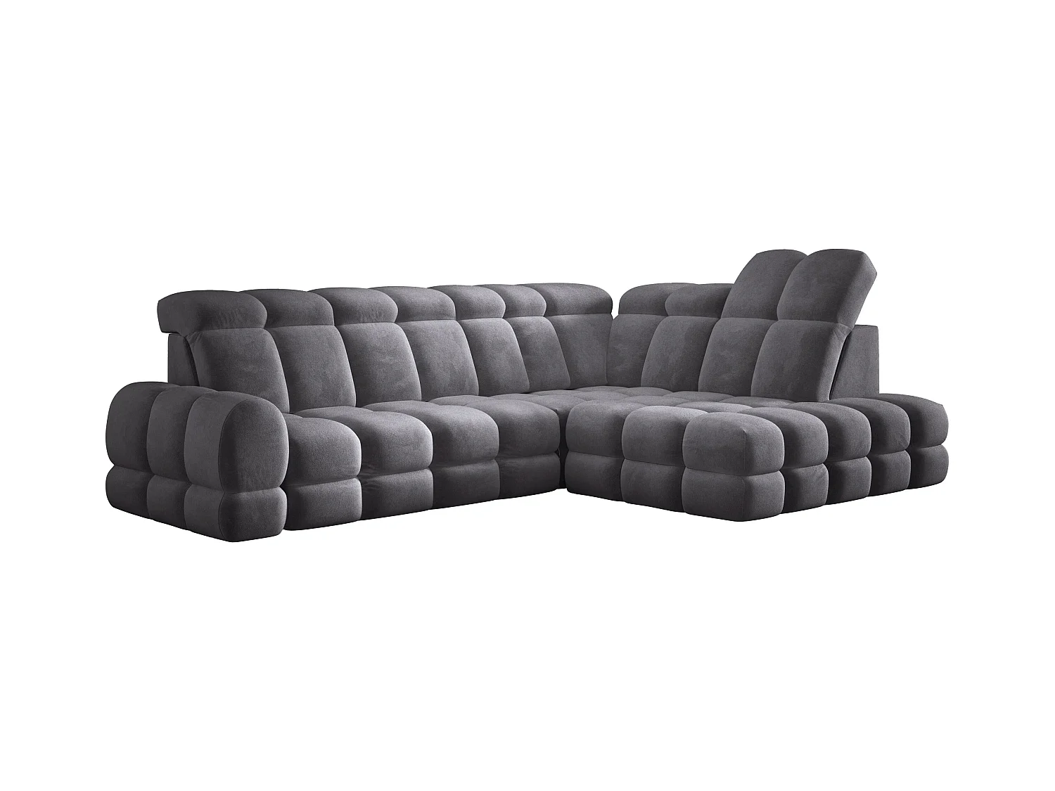 Canapé d'angle Tollo Anthracite tissu Salvador côté droit 302x217x105 cm, forme L, convertible, coffre 120x85x17 cm, réglage électrique