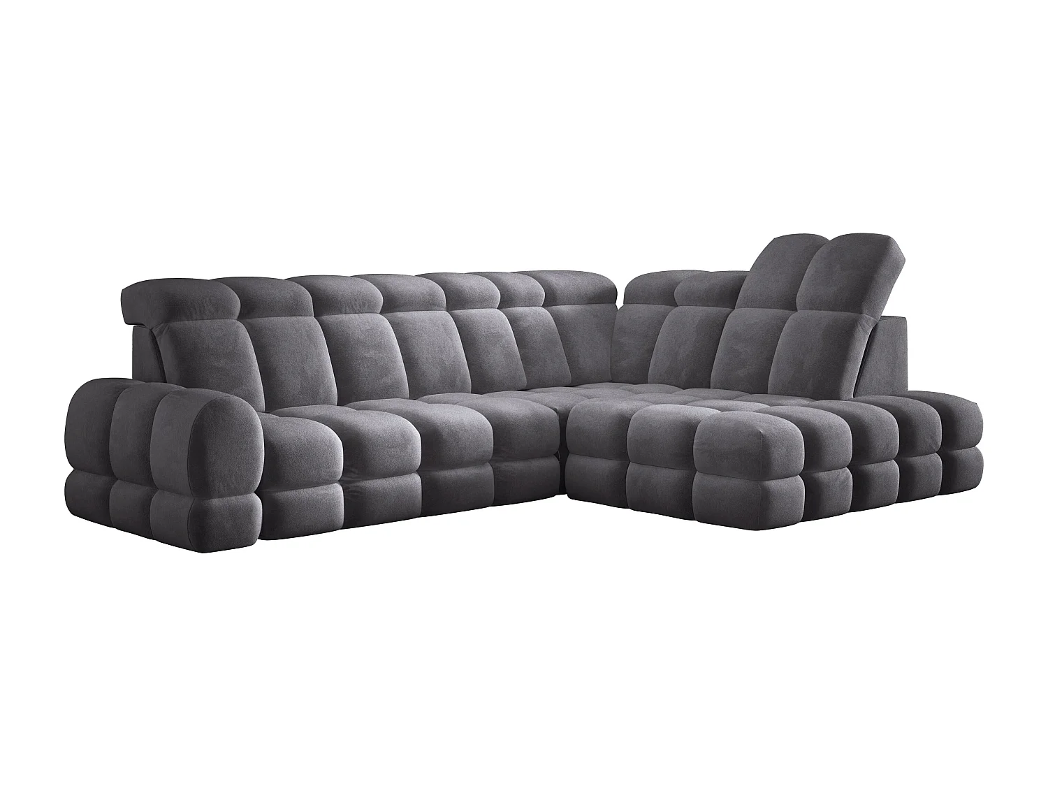 Canapé d'angle Tollo Anthracite tissu Salvador côté droit 302x217x105 cm, forme L, convertible, coffre 120x85x17 cm, réglage électrique